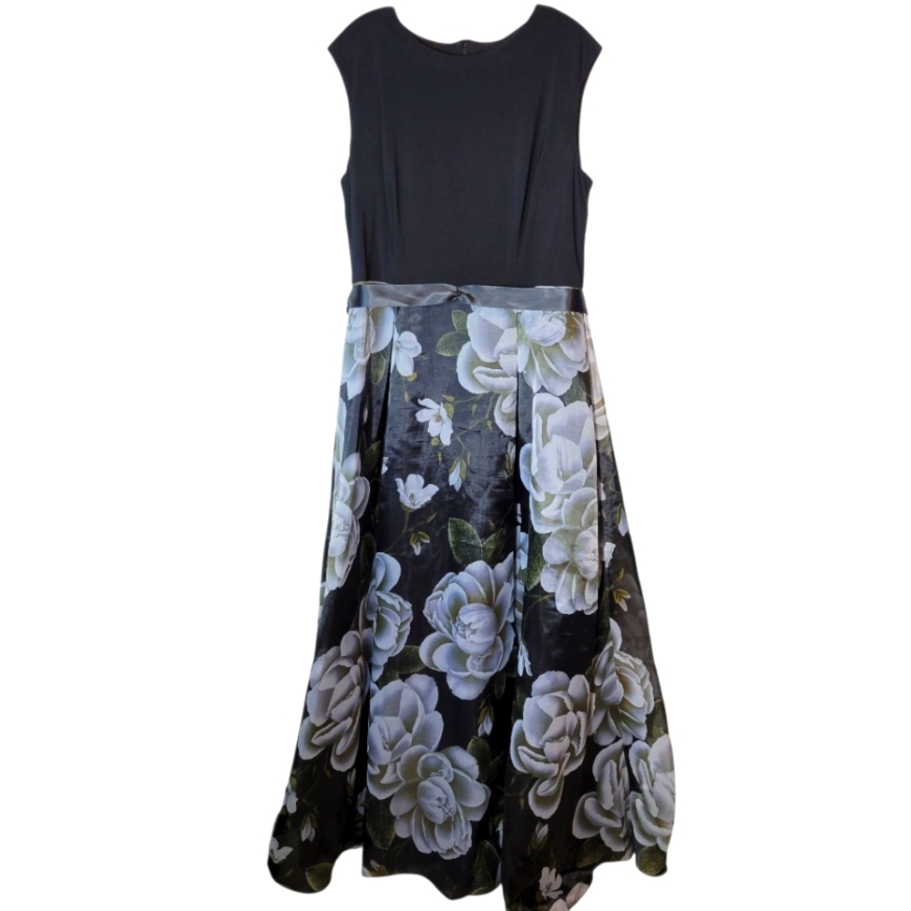 SL Fashions black and gray floral full length gown Size 16